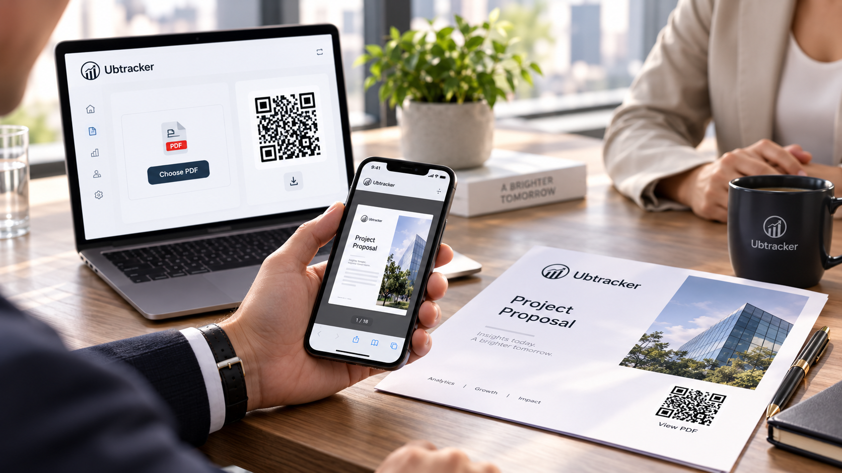 Office brochure presentation with PDF QR workflow