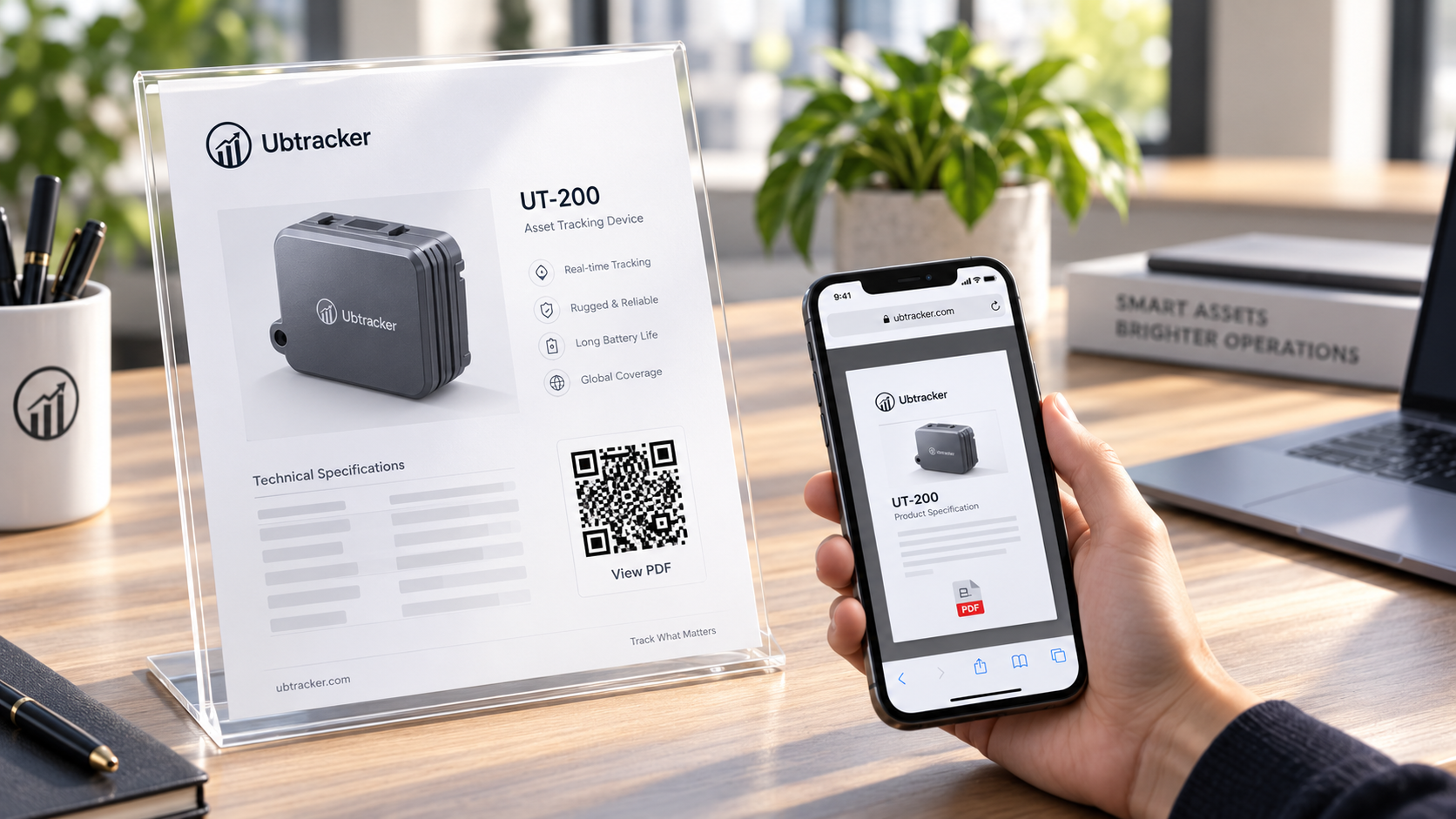 QR code pointing to a PDF in a modern office