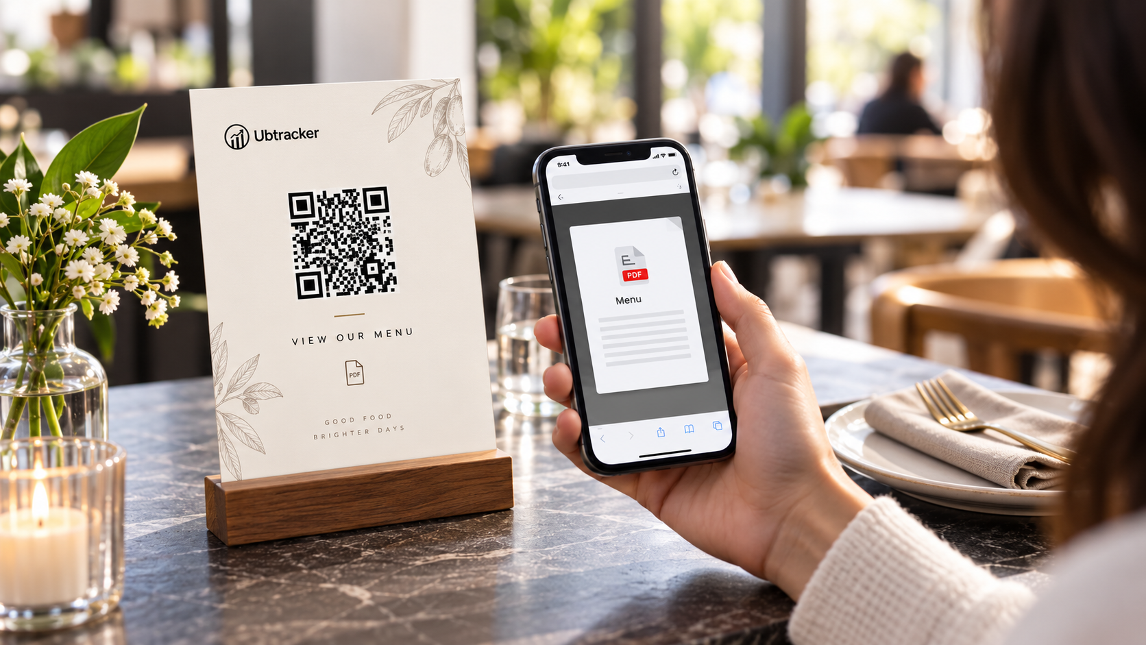 Cafe menu with QR code linking to a PDF menu