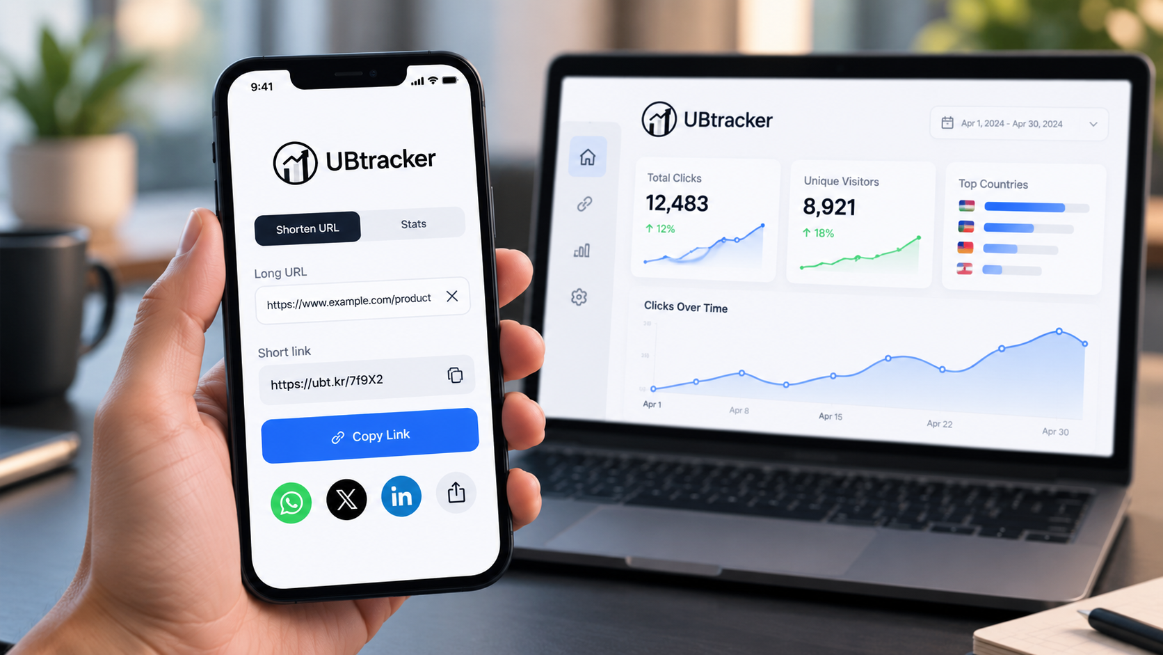 UBTracker dashboard showing short link use planning